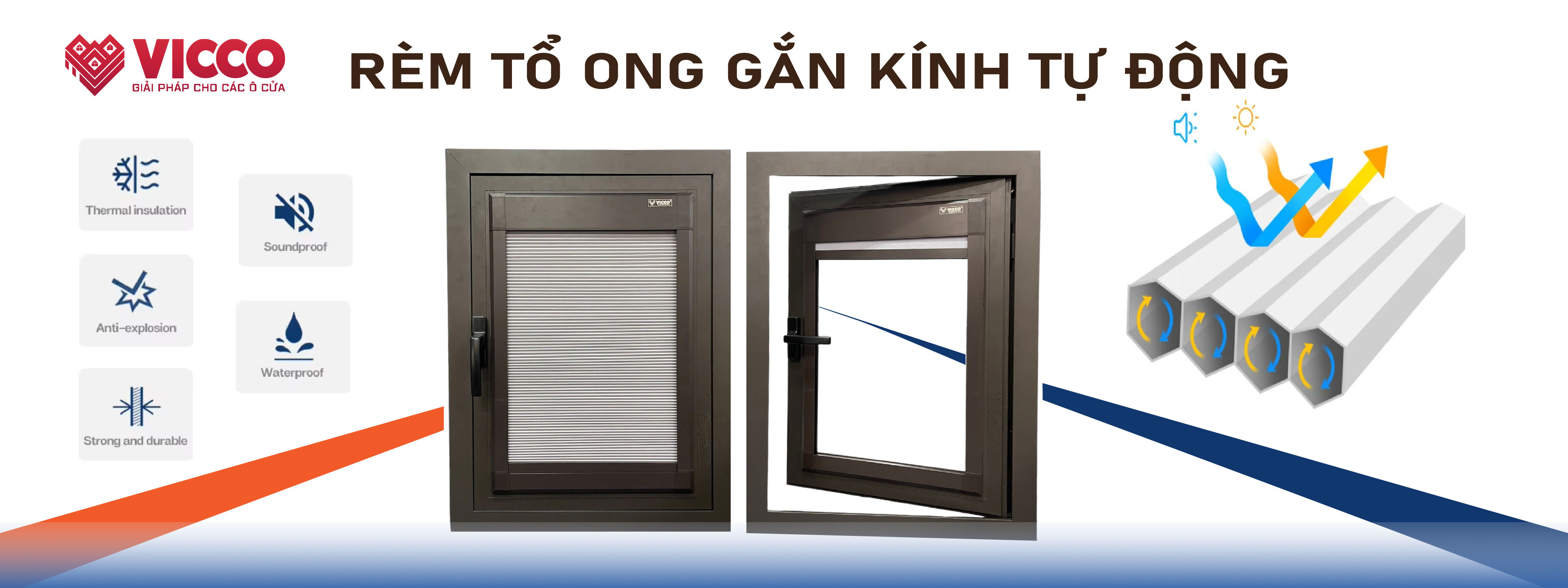Rèm tổ ong gắn kính Tự động
